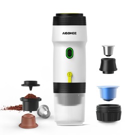 AIBOKEE Portable Espresso Machine,Travel Coffee Maker for Camping, Car Coffee Maker Self-Heating with USB-DC,3-in-1 Extraction of 8g Ground Coffee & NS Capsule for Hiking,Office,RV(White)