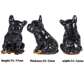 mookaitedecor 3 Inch Black Obsidian Crystal French Bulldog Dog Statue Ornament, Semi Precious Stone Dog Lover Gift, Resin Animal Dog Healing Crystal Stone Puppy Art Figurine Lucky Home Office Decor