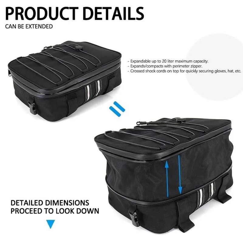 TINGPAI Motorcycle Top Case Set，Including Tail Box、Base Bracket、Backrest、Bag，Waterproof Aluminum Handle