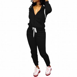CLOCOR Track Suits for Women Set - Casual 2 Piece Outfits Sweatsuit Pocket Hoodies Long Sleeve with Patchwork Pants Set, 1-black-white, X-Large