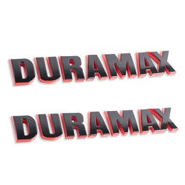 2Pc Silverado Duramax Hood Letter Logo Emblem Badge Adhesive Nameplate Replacement for 1500 2500 3500 (Black Red Line)