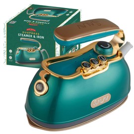 SALAV® Retro Edition Duopress Handheld Garment Steamer and Iron, Ceramic Plate, 1000 watts of Steam, Removes Wrinkles on Clothes, Vintage Style No Drip Steam, Emerald