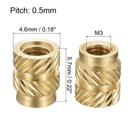 sourcing map Knurled Insert Nuts, 120Pcs M3 x 5.7mm L x 4.6mm OD 3D Printing Brass Nuts Female Threaded Inserts Brass Heat Set Insert Embedment Nut