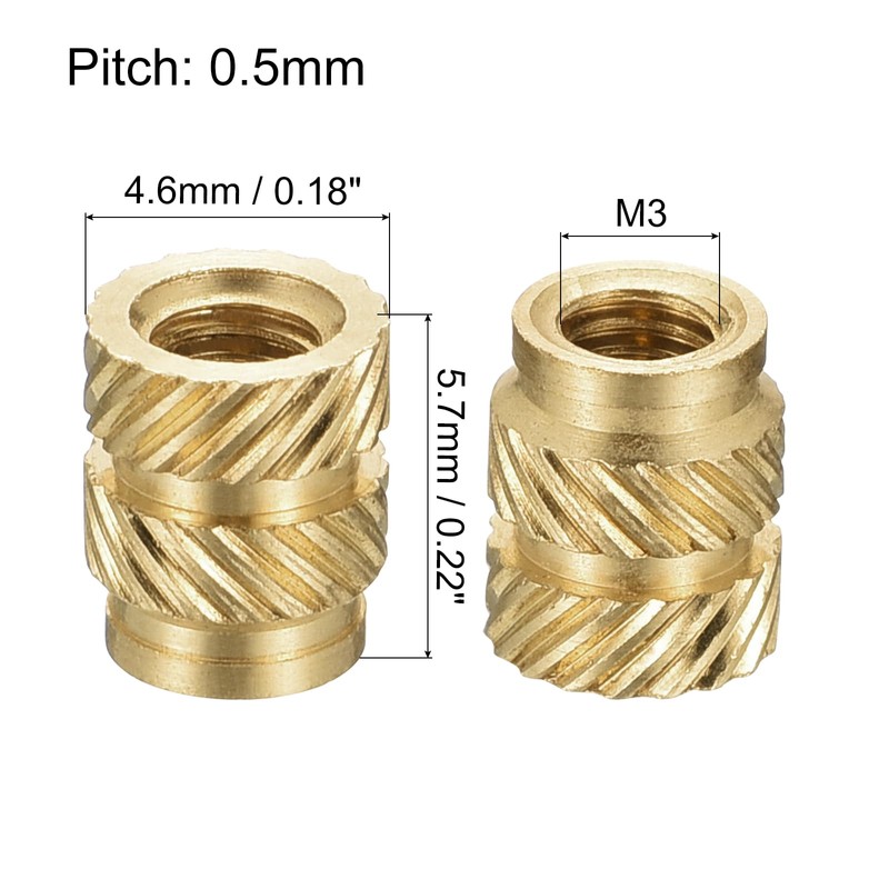 sourcing map Knurled Insert Nuts, 120Pcs M3 x 5.7mm L