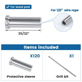 Muzata 120PCS Stainless Steel T316 Protective Sleeves Cable Railing Kit Hardware Cable Railing Protector Sleeve for 1/8" Wire Rope Wood Posts CR13