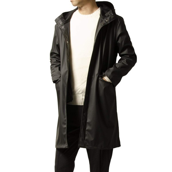 Mac Raincoat (Water Resistance: 39.4 ft (10,000 mm) H2O, Adjustable Cuffs Buttons) (Hood Drawcord Adjustment) (Lining/Tricot Bonding) Black, M