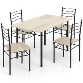 Giantex Modern 5 Piece Dining Table Set for 4 Chairs Wood Metal Kitchen Breakfast Furniture (Beech Wood)