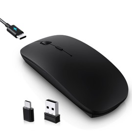 cimetech Type C Mouse, Rechargeable USB C Wireless Mouse for MacBook Air, Dual Mode with Nano USB and Type C Receiver for PC, Laptop and All Type C Devices (Type-C Charging Port) - Silver&White