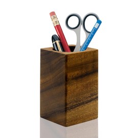 Boerni Walnut Wood Pen Holder,Simple Polygon Wooden Pencil Holder Cup Pen Container Holder Pen Pot Organizer Makeup Brush Holder for Kid Student Desk Office Library School Stationery Gift (Square)