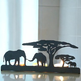 Metal Safari Elephants Tealight Candle Holder Silhouette Safari Theme Living Room & Meditation Space, Christmas, Wedding - Father's Day Gift