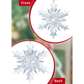 Crystal Snowflake Ornament, Clear Faceted Ornament with A Clear Crystal Chain and Green Rayon Ribbon, Christmas Tree Ornaments Door Window Hanging Decor Annual Collection Gift, 2025, Clear-3