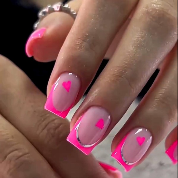 French Tip Press on Nails Short Fake Nails with Designs