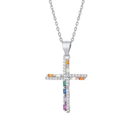 VQGRIXZCE S925 Sterling Silver Cross Faith Christian Pendant Necklace for Women Jewelry