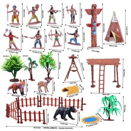 Kukifun 31PCS Native American Village Playset, Assorted Indigenous People Figures with Tepee, Totem Pole, Fence, Trees, Animals, Tribal Cultural History Educational School Project Toys for Kids