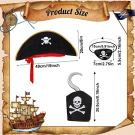 Candcamp 3Pcs Kids Pirate Accessories, Pirate Costume with Pirate Hat, Pirate Eye Patch, Pirate Hook, Pirate Dress Up for Kids Cosplay