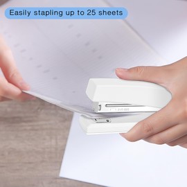 Stapler 25 Sheet Capacity with 1000 Staples and Staple Remover - Staplers for Desk, Non-Slip Office Stapler with Staples, White