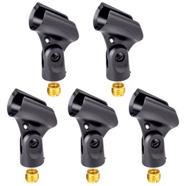 Universal Microphone Clip Holder with Nut Adapters 5/8" to 3/8",Black,5 Pack