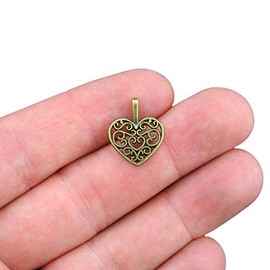 Bohemian Findings BULK 50 Heart Charms Antique Bronze Tone Classic Design - BC970