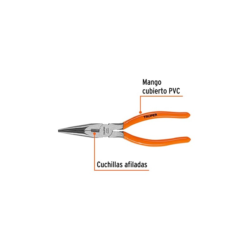 Truper T203-8, Pinza punta y corte 8", mango de vinil