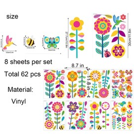 62Pcs Sunflower Wall Decor Stickers Birds Bees Butterlies Small Wall Decal Waterproof Window Wall Stickers for Girls Boys Baby Bedroom Nursery Wall Decor Self-Adhesive (Sun Flowers)