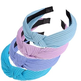 Blausky Pack of 4 Women's Headbands, Headband Knot Warp, Knotted Knot Vintage Hair Bands, Wide Retro Fabric Headband, Non-Slip Fashionable Hair Accessories, Headbands for Women, Combination D