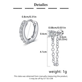 MODRSA Silver Earrings for Women Flat Back Hypoallergenic Earrings Surgical Steel Small Hoop Earring for Women Silver Cartilage Helix Earring Helix Jewelry Chain