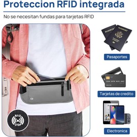 Cangurera de Viaje 2 Piezas, Cinturón de Viaje con Bloqueo RFID, Soporte para Pasaporte, Cremallera Invisible, Deporte, Running
