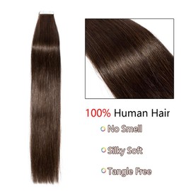 Silk-co 16inch Tape in Straight Human Hair Extensions 100% Real Remy Invisible Glue Skin Weft 10 Pcs 25g/Set #02 Dark Brown