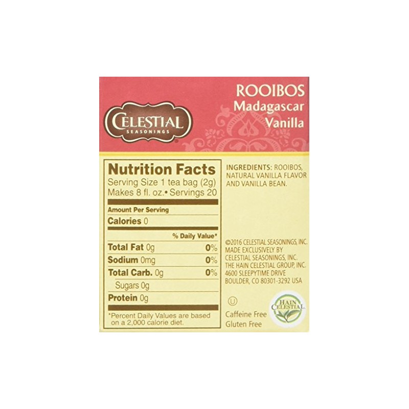Celestial Seasonings Madagascar Vanilla Rooibos African Red Herbal Tea, 20
