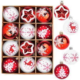 Christmas Baubles, 12 Christmas Baubles Plastic Set, Christmas Tree Decorations, Christmas Tree Decorations with Hanging Hooks, Shiny Christmas Tree Baubles for Wedding, Birthday Party - 6 cm