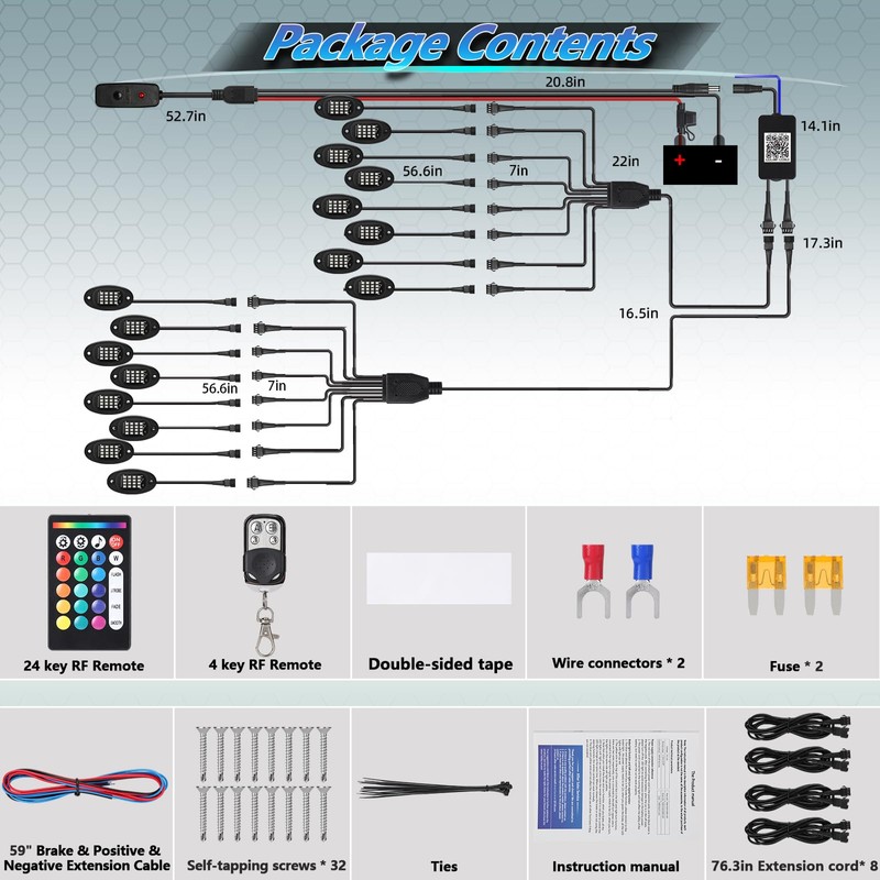 16Pods RGB LED Rock Lights Kit with APP/RF Remote Control