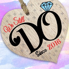 9th Wedding Anniversary Wooden Heart Plaque - We Still Do Since 2016 - Dark Wood Sign Keepsake, Celebrate 9th Anniversary Wife Husband Boyfriend Girlfriend, Plaque with Quotes Gifts from the Kids