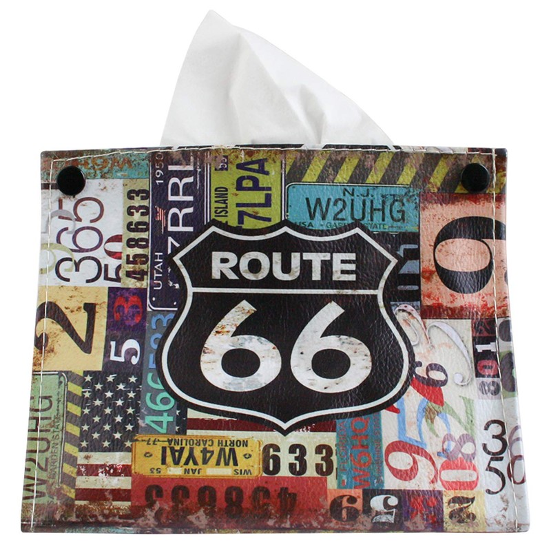 Emartbuy PU Leather Printed Portable Folding Tissue Box Cover Rectangle