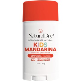 NaturalDry Kids - Desodorante infantil unisex Natural para niños y niñas - Sin aluminio - Sin parabenos - Aroma original a Mandarina - En barra - Duración de 24h (1 Unidad)