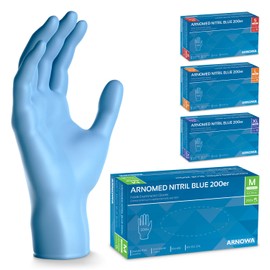 ARNOMED Disposable Gloves, Blue, Pack of 200, M, Nitrile Gloves, Powder-Free, Disposable Latex Free, Rubber Gloves, Disposable Nitrile Gloves, S, M, L & XL