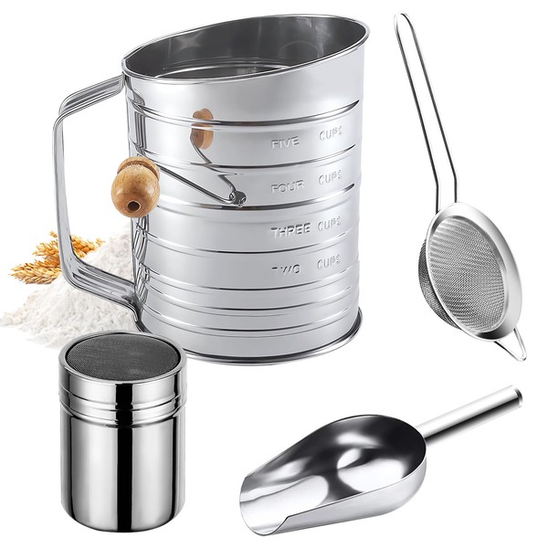 Flour Sifter,5 Cup with Scale Stainless Steel Flour Sifter,4 in