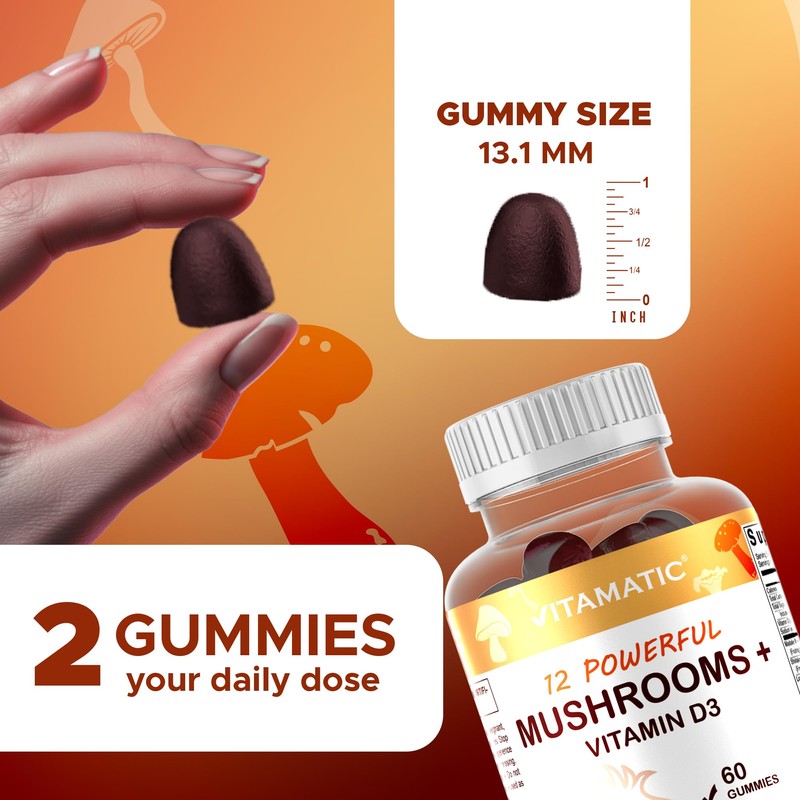 Vitamatic Mushroom Complex with D3, 60 Pectin Based Gummies