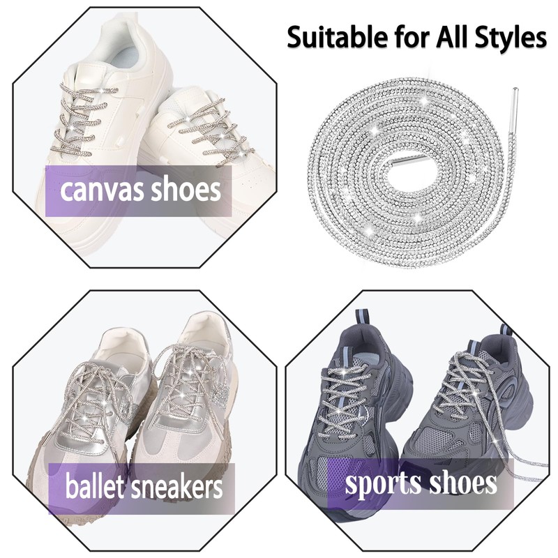 OFOCAC Rhinestone Rope Laces, Glitter Shoe Laces for Sneakers- 2PCS