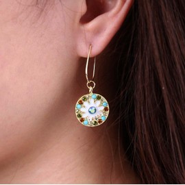 Atentuyi Boho Drop Dangle Earrings Gold Rhinestone Earrings Small Flower Earrings Bohemian Vintage Earrings Retro Indian Earrings Round Disc Earrings Jewelry for Women and Girls