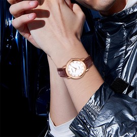 JewelryWe Damenuhr Leder Uhren Damen - Klassische Runde Analog Quarz Armbanduhr mit Braun Leder Armband Geschäfts Beiläufige Uhr für Frauen Mädchen