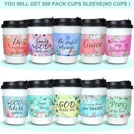 Eaasty 500 Pcs Christian Coffee Cups Sleeves Bulk Motivational Religious Bible Verse Disposable Coffee Sleeves for Cold or Hot Chocolate Beverage Tea Wedding Decor, Fits 12 oz and 16 oz Cups (Floral)