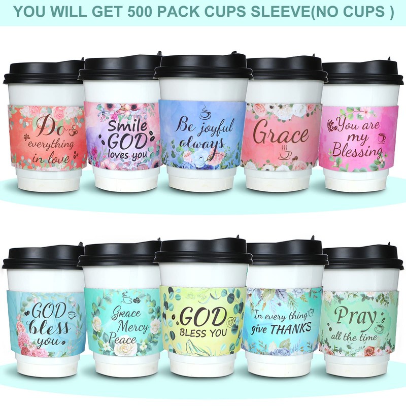 Eaasty 500 Pcs Christian Coffee Cups Sleeves Bulk Motivational Religious