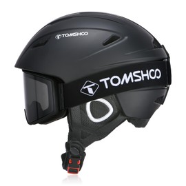 TOMSHOO Ski Helmet Set, Snowboard Helmet with Ski Goggles Set, Earmuffs, Ventilation Holes, Skiing Gear for Men Women Youth(L, Black)