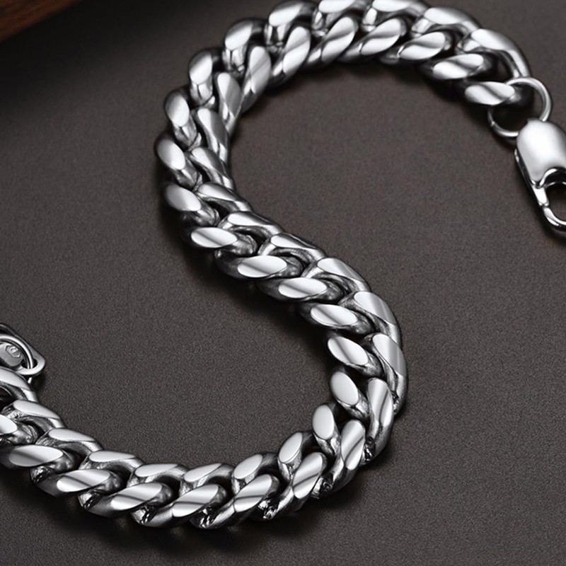 Mens Bracelet 10MM Chain 316L Stainless Steel Punk Curb Cuban