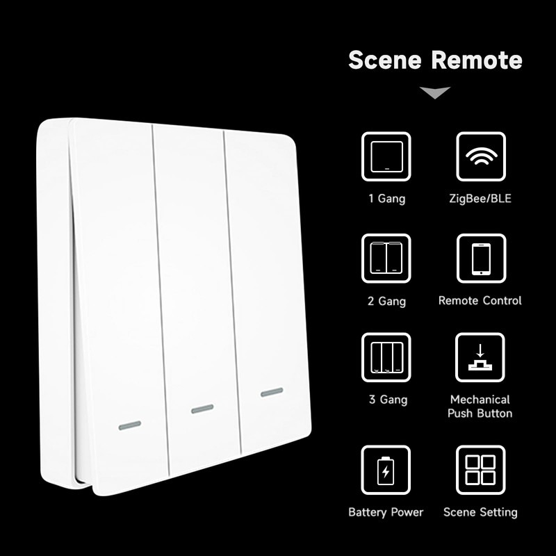 IHSENO ZigBee3.0 Smart Switch 2 Gang Wireless Scene Switch, ZigBee