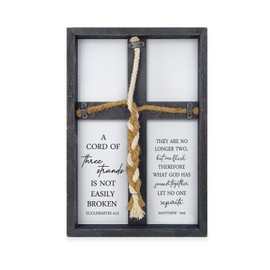 A Cord of Three Strands Wedding Sign Wall Decor 15x10 Inch Christian Marriage Art Wood Framed Unity Cross Braid for Wedding Ceremony Ideas Religious Couple Anniversary Wall Hanging (Black)