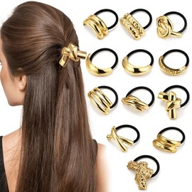 12 Piezas de Metal Hair Ties, Retro Elástico Hair Ties, Accesorios para El Cabello Hair Cuff Wra, Metal Geométrico, para Mujeres Niñas.