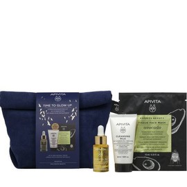 Apivita Time to Glow Up Day Face Oil Strengthening & Hydration, 15ml & FREE 3 in 1 Cleansing Emulsion for Face & Eyes, 50ml & Avocado Facial Tissue Mask, 20ml
