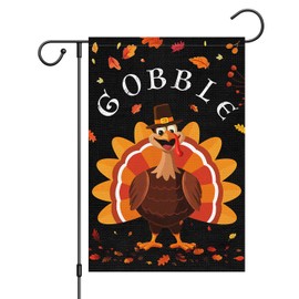 Louise Maelys Welcome Fall Garden Flag Thanksgiving Gobble Turkey 12x18 Inch Double Sided Small Burlap Autumn Yard Flag Outside Outdoor House Decor (Only Flag)