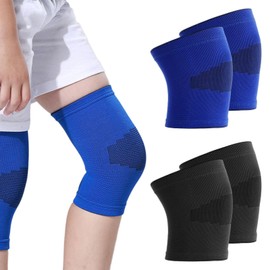Miiqxx Kids Knee Support 2 Pairs Childs Knee Support Knee Protectors for Kids Knees Compression Sleeves for Volleyball Basketball Gymnastics Sports(Blue,Black)